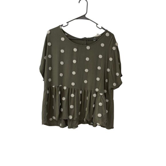 Blu Pepper Green Polka Dot Top - L - Flowy - Picture 1 of 4